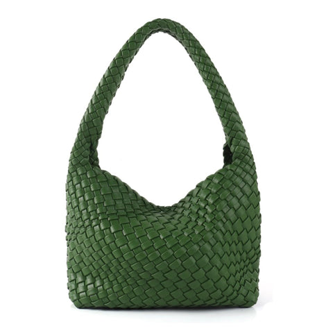 Woven Handbag for Woman Vegan Leather Hand Woven Shoulderbag and Purse Small Fashion Shopper Bag Jinyisong