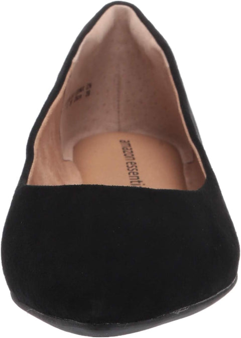 Amazon Essentials Women's Pointed-Toe Ballet Flat, Black Microsuede, 8.5