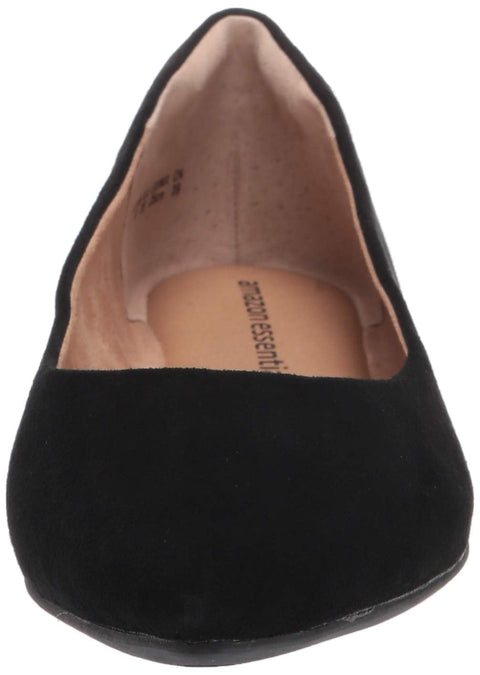 Amazon Essentials Women's Pointed-Toe Ballet Flat, Black Microsuede, 8.5