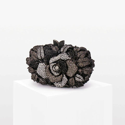 DEBIMY Rose Flower Crystal Purses Sparkly Rhinestone Evening Clutch for Women Wedding Party Cocktail Handbags Black DEBIMY