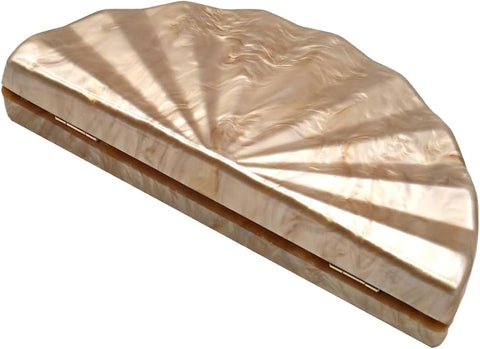 PENGZHI Women Fan Shell Acrylic Clutch Purse Marble Evening Bag Unique Handbag Cute Shell Clutch Wedding Purse for Party Cocktail, Brown PENGZHI