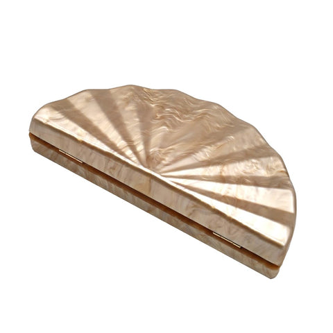 PENGZHI Women Fan Shell Acrylic Clutch Purse Marble Evening Bag Unique Handbag Cute Shell Clutch Wedding Purse for Party Cocktail, Brown PENGZHI