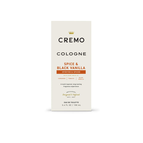 Cremo Cologne For Men - Spice & Black Vanilla Mens Cologne Spray, An Explosion of Vibrant Spices, Dark Woods and Black Vanilla, Multi-Layered Signature Men's Fragrances, 3.4 Fl Oz