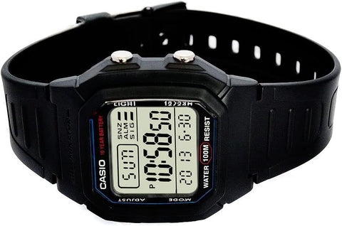 Casio W800H Series | Unisex Digital Watch | Black | 100 Meter Water Resistance | LED Backlight | 1/100 SEC Stopwatch | Dual Time | Multi-Function Alarm | Full Auto Calendar | 10 Year Battery