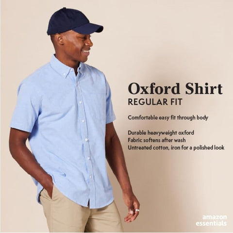 Amazon Essentials Oxford Shirts for Men - Regular-Fit, Short-Sleeve, Blue, Large Amazon Essentials
