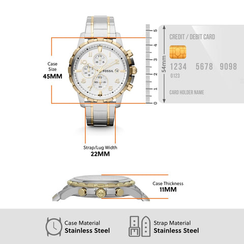 Fossil Men's Dean Quartz Stainless Steel Chronograph Watch, Color: Gold/Silver (Model: FS4795IE) Fossil