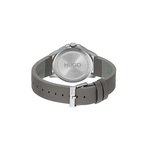 HUGO #First Men's Quartz Stainless Steel and Leather Strap Casual Watch, Color: Grey (Model: 1530185) HUGO