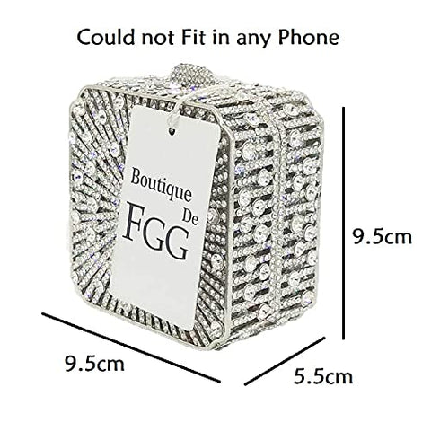 Boutique De FGG Women Metal Box Crystal Clutch Purse Evening Bag Wedding Bridal Rhinestone Handbags Party Clutch Bag,Mini,Silver Boutique De FGG