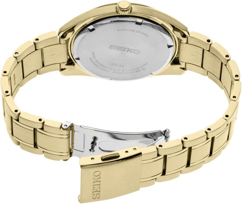 Seiko SUR314 Watch for Men - Essentials - White Dial, Date Calendar, LumiBrite Hands, Gold-Tone Stainless Steel Case & Bracelet, and 100m Water Resistant SEIKO