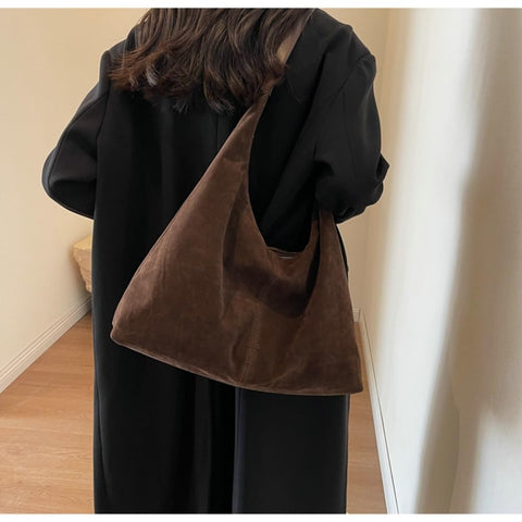 Trendy Suede Crescent Shoulder Bag Women Tote Bag Satchels Crossbody Purse Top-handle Travel College Work Tote Handbag