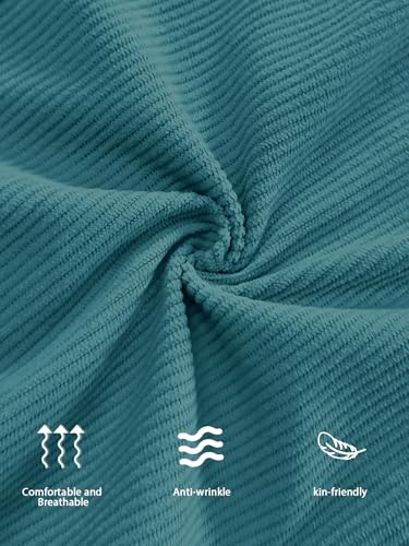 Hidkat Mens Corduroy Casual Pants Fashion Loose Fit Wide Leg Pants Straight Sweatpants Elastic Waist Drawstring Peacock-Blue