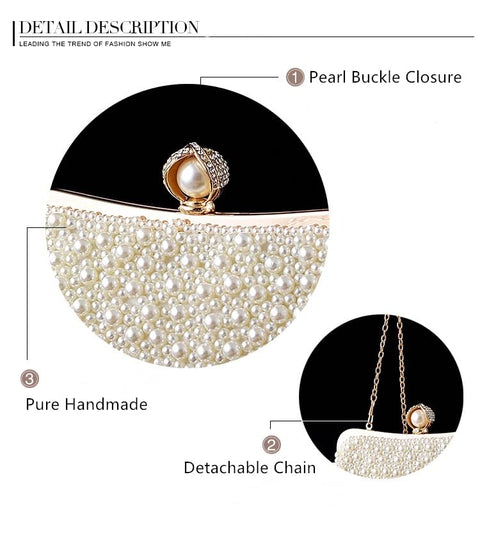 ASPHODELCHIC Women Pearl Evening Bag Bride Beaded Clutch Purse Cream White for Wedding Party (Ivory white) Small ASPHODELCHIC
