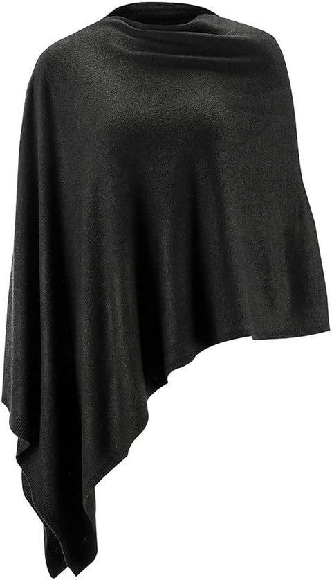 Fomolom Women Ponchos Sweater Versatile Lightweight Solid Knitted Shawl Wrap Scarf Cape Accessories for Womens Black
