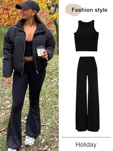 Gihuo Women’s Winter Cropped Puffer Jacket Coat Short Warm Quilted Jacket(Black-M)