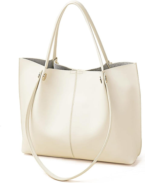 FOXLOVER Women's Soft PU Leather Tote Bag for Women Big Capacity Shoulder Bag Ladies Top Handle Satchel Handbags and Purse (White) FOXLOVER