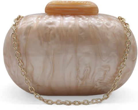 GSYPS Acrylic Evening Clutch Bag for Women Shell Shape Shoulder Crossbody Bag Glitter Marble Purse Handbag Champagne GSYPS