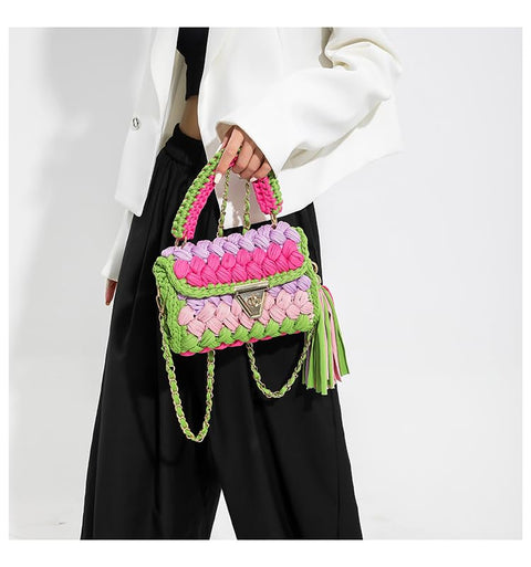 SDIYABOLO Handmade Crochet Wedding Party Purse Crossbody Bags for Women Shoulder Bag Clutch Flap Evening Bag (Olive Green-08) SDIYABOLO
