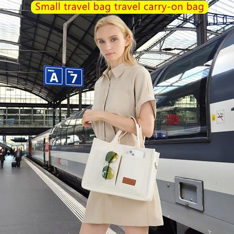 Tote Bag for Women With Compartments and Pockets,Large Canvas Tote Women's Purse Crossbody Bags Work Laptop Book Bag Top Handle Satchels Handbags Shoulder Bag for Travel Nurse Teacher Church Gym Beach
