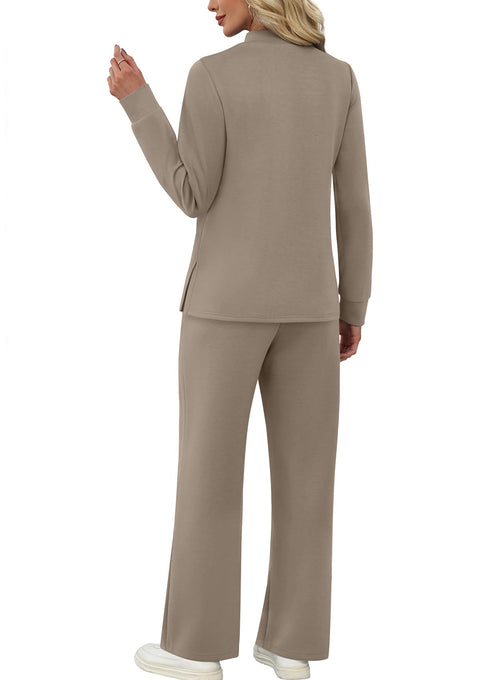 Lounge Sets for Women Fall 2 Piece Outfits Travel Vacation Clothes Trendy Matching Sets Women Clothing Wide Leg Crop Pants Set Travel Sweat Set Going Out Active Track Suits Brown M