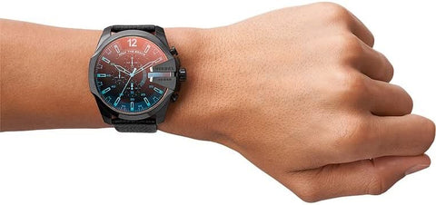 Diesel Mega Chief Stainless Steel and Leather Chronograph Men's Watch, Color: Black (Model: DZ4323) Diesel