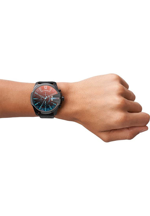 Diesel Mega Chief Stainless Steel and Leather Chronograph Men's Watch, Color: Black (Model: DZ4323) Diesel