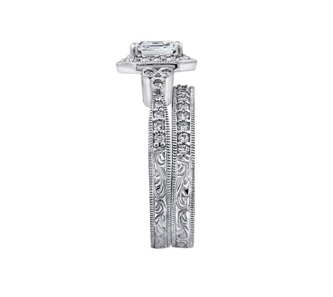 Amazon Essentials Platinum Plated Sterling Silver Infinite Elements Cubic Zirconia Asscher Antique Ring, Size 9 (previously Amazon Collection) Amazon Essentials