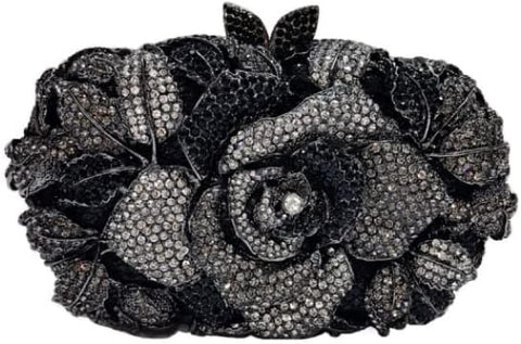 DEBIMY Rose Flower Crystal Purses Sparkly Rhinestone Evening Clutch for Women Wedding Party Cocktail Handbags Black DEBIMY