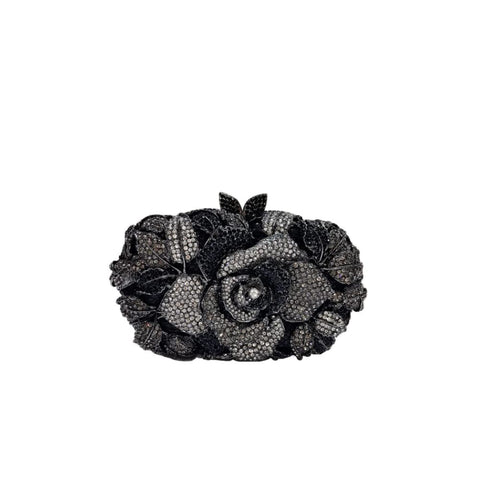 DEBIMY Rose Flower Crystal Purses Sparkly Rhinestone Evening Clutch for Women Wedding Party Cocktail Handbags Black DEBIMY