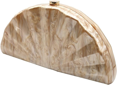 PENGZHI Women Fan Shell Acrylic Clutch Purse Marble Evening Bag Unique Handbag Cute Shell Clutch Wedding Purse for Party Cocktail, Brown PENGZHI