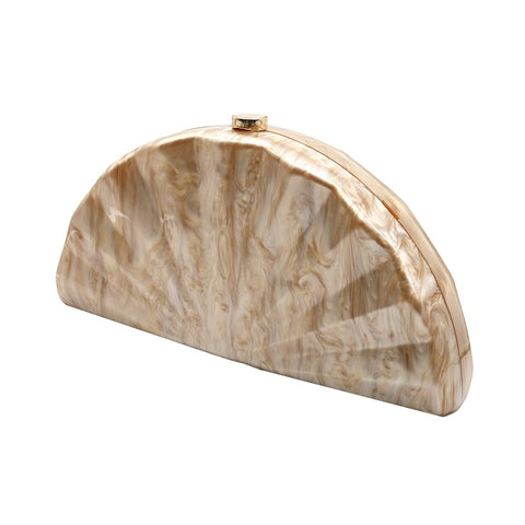 PENGZHI Women Fan Shell Acrylic Clutch Purse Marble Evening Bag Unique Handbag Cute Shell Clutch Wedding Purse for Party Cocktail, Brown PENGZHI