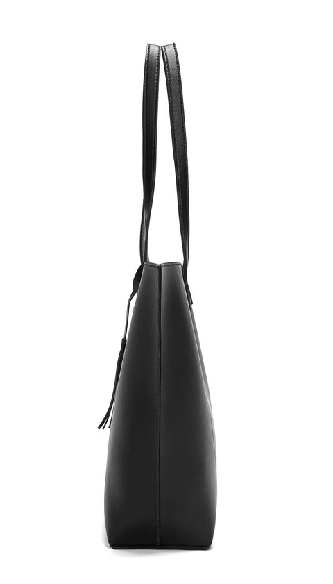 Dreubea Women's Soft Faux Leather Tote Shoulder Bag from, Big Capacity Tassel Handbag Black-plain Dreubea