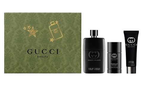 Gucci Guilty Pour Homme 3 Pcs Gift Set: Eau de Parfum 90ml Spray + 75ml Deo + 50ml Gel - Hard Box Gucci
