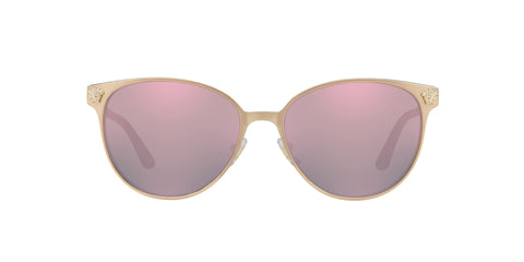 Versace Woman Sunglasses Pink Gold Frame, Dark Grey Mirror Pink Lenses, 57MM Versace