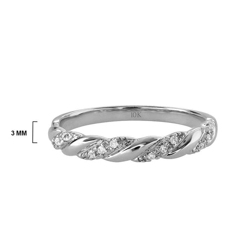 10K White Gold Diamond-Accent Twist Promise Ring, Anniversary Ring or Wedding Band for Women; Promise Rings for Her, Gold Rings for Women (I-J Color, I2 Clarity), Size 6, by Brilliant Expressions Brilliant Expressions
