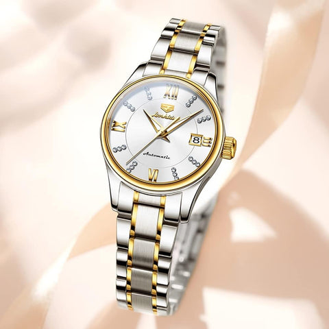 OLEVS Women Watches Automatic Mechanical Luxury Diamond Dress White Wrist Watches Stainless Steel Waterproof Luminous Date OLEVS