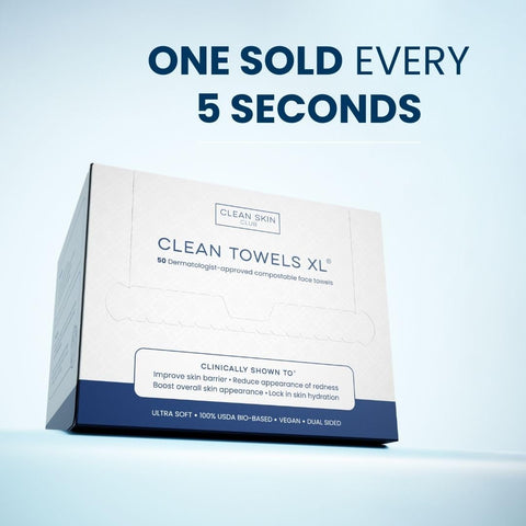 Clean Skin Club Clean Towels XL™, 100% USDA Biobased Face Towel, Disposable Face Towelette, Eczema Association Accepted, Makeup Remover Dry Wipes, Ultra Soft, 50 Ct, 1 Pack CLEAN SKIN CLUB
