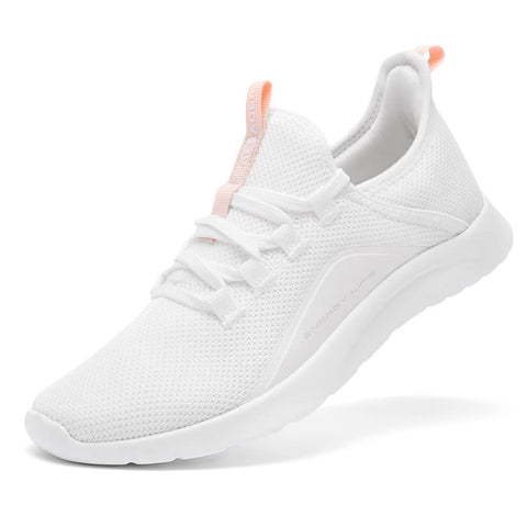 ALEADER Womens Tennis Shoes Slip On Nurse Shoes for Walking Running Trainning Wokout Sneakers White Peach Size 6 US ALEADER
