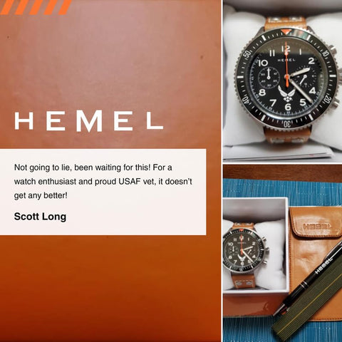 Hemel Hybrid Mechanical/Quartz Watch for Men - The Watches HFT20 USAF Special Edition w/ VK64 Meca Quartz Movement & 316L Stainless Steel Case - Luxury Mens Analog Watches, 75th Anniversary Hemel