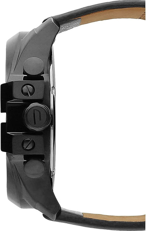 Diesel Mega Chief Stainless Steel and Leather Chronograph Men's Watch, Color: Black (Model: DZ4323) Diesel