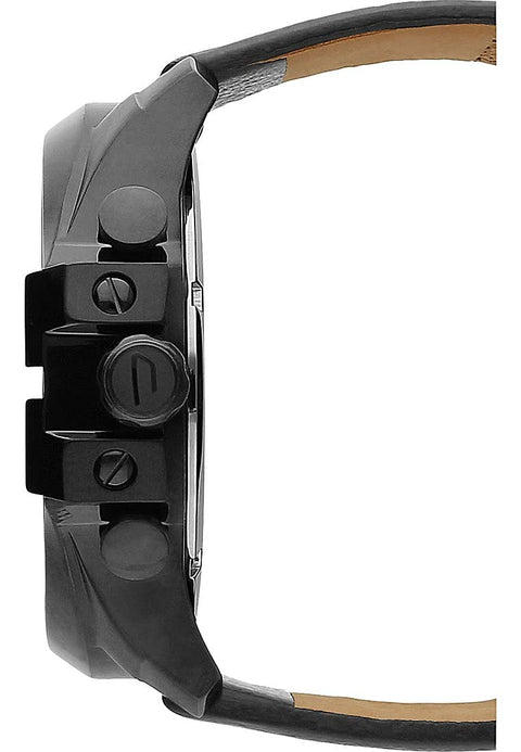 Diesel Mega Chief Stainless Steel and Leather Chronograph Men's Watch, Color: Black (Model: DZ4323) Diesel