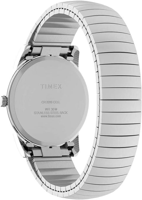 Timex Men's Easy Reader 35mm Day-Date Watch – Silver-Tone Case White Dial with Silver-Tone Expansion Band