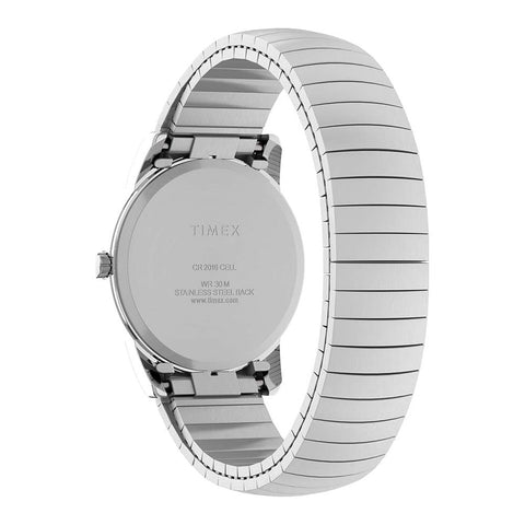 Timex Men's Easy Reader 35mm Day-Date Watch – Silver-Tone Case White Dial with Silver-Tone Expansion Band