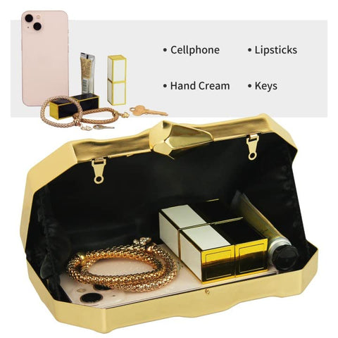 AmoVee Clutch with Chain Strap, Clutch Purses for Women Wedding，Evening Handbag for Party, Prom and Formal Occasion (Shiny Gold) AmoVee