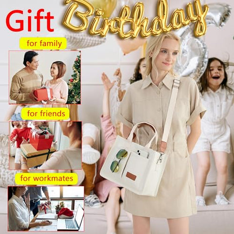 Tote Bag for Women With Compartments and Pockets,Large Canvas Tote Women's Purse Crossbody Bags Work Laptop Book Bag Top Handle Satchels Handbags Shoulder Bag for Travel Nurse Teacher Church Gym Beach