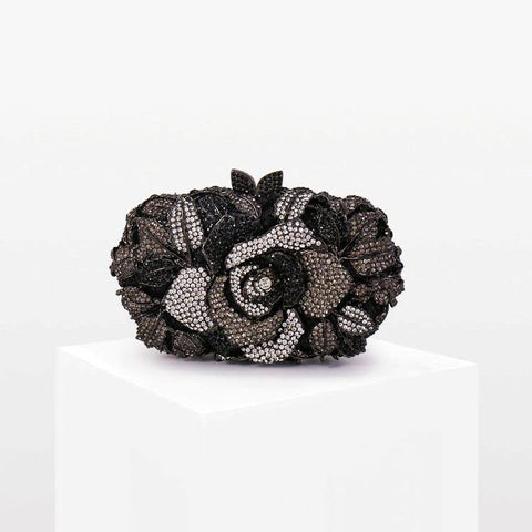 DEBIMY Rose Flower Crystal Purses Sparkly Rhinestone Evening Clutch for Women Wedding Party Cocktail Handbags Black DEBIMY