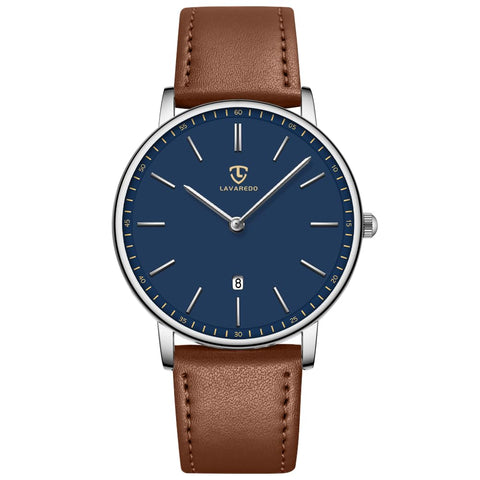 L LAVAREDO Watch for Men, Extremely Thin Mens Watches Minimalist Analog Men's Leather Wrist Watches with Time/Date, Birthday Gift for Men Boyfriend