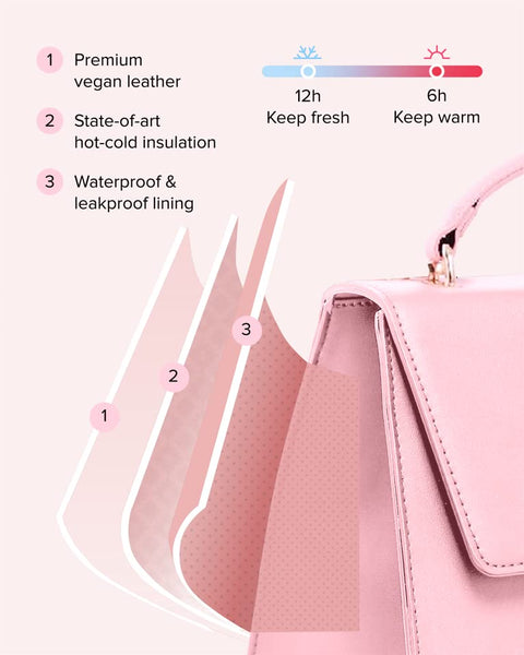 BEAUTYGOODIES Large Pink Lunch bag, Insulated Lunch Purse, Insulated Lunch Bag, Modern Lunch Box For Women, Lunch Bag Woman Leather, Chic Large Lunch Tote, Cooler Bag BEAUTYGOODIES