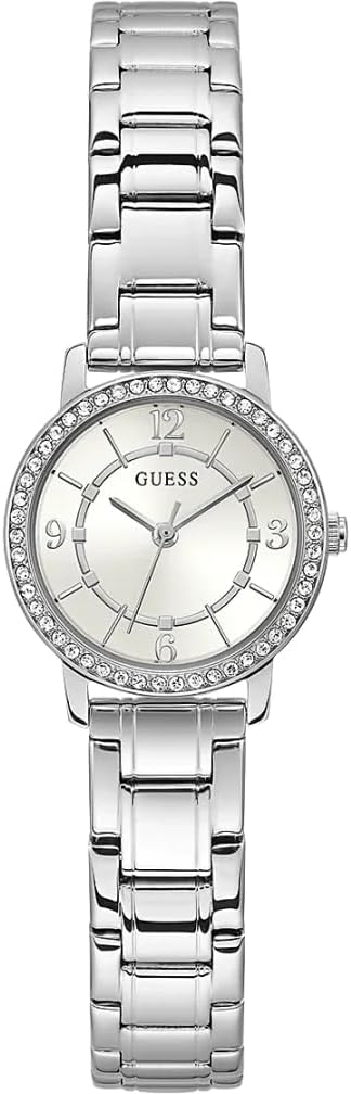 GUESS Ladies 28mm Watch - Silver Tone Bracelet Silver Tone Case White Dial GUESS