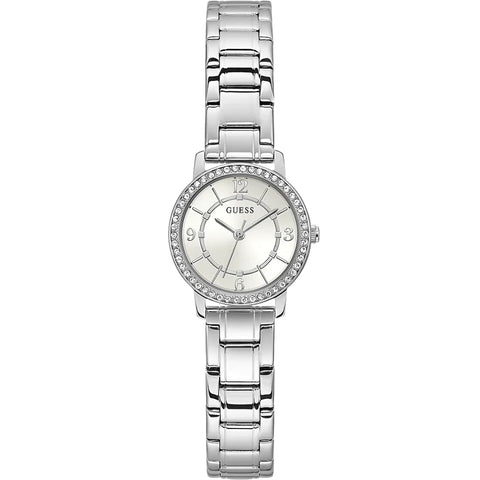 GUESS Ladies 28mm Watch - Silver Tone Bracelet Silver Tone Case White Dial GUESS