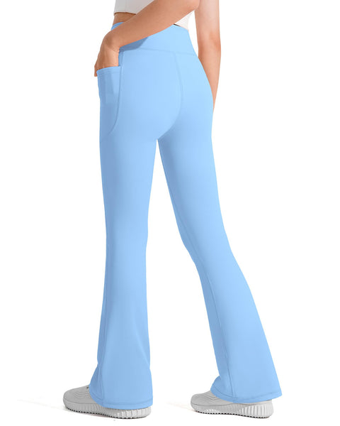 JOCMIC Girls Flare Leggings Kids Bell Bottom High Waisted Dance Yoga Flared Pants Sky Blue 9-10 Years